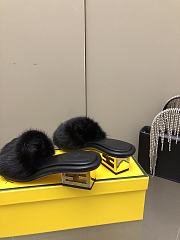 Fortok Fendi 2023SS Mink Fur FF Baguette Heel Slides Black - 6