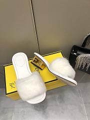 Fortok Fendi 2023SS Mink Fur FF Baguette Heel Slides White - 2