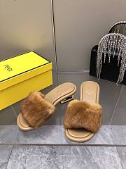 Fortok Fendi 2023SS Mink Fur FF Baguette Heel Slides Brown - 3