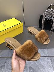 Fortok Fendi 2023SS Mink Fur FF Baguette Heel Slides Brown - 2