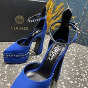 Fortok Versace Aevitas Pointy Stud Blue Leather Platform Pumps - 6
