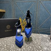 Fortok Versace Aevitas Pointy Stud Blue Leather Platform Pumps - 5