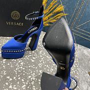 Fortok Versace Aevitas Pointy Stud Blue Leather Platform Pumps - 3
