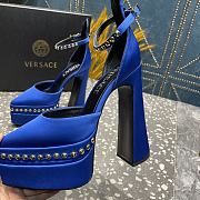 Fortok Versace Aevitas Pointy Stud Blue Leather Platform Pumps - 2