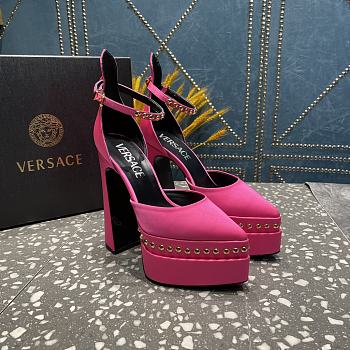 Fortok Versace Aevitas Pointy Stud Pink Leather Platform Pumps