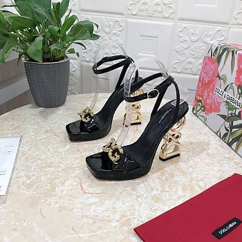 Fortok Dolice & Gabana DG Big Gold Buckle Heel Sandals in Black