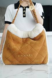 Fortok Chanel Lambskin Plain Leather Shearling Tote Bag 39x42x8cm - 6