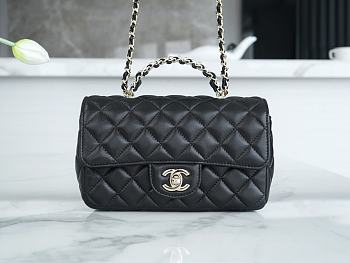 Fortok Chanel Rhinestone Top Handle Bag Black 20x7x12cm