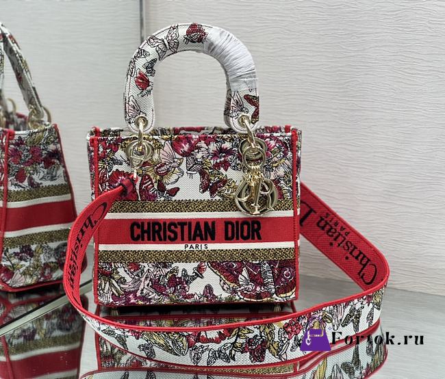 Fortok Dior Lady D-Lite Bag Multicolor Butterfly Embroidery M0565 24x20x11cm - 1