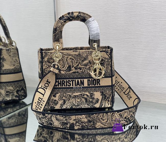 Fortok Dior Lady D-Lite Bag In Brown Toile de Jouy Embroidery M0565 24x20x11cm - 1