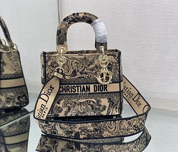Fortok Dior Lady D-Lite Bag In Brown Toile de Jouy Embroidery M0565 24x20x11cm