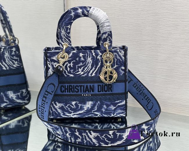 Fortok Dior Lady D-Lite Embroidery Bag Blue M0565 24x20x11cm - 1