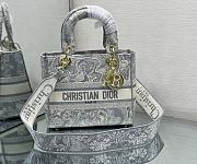Fortok Dior Lady D-lite Gray Toile de Jouy Reverse Embroidery Bag 24x20x11cm - 1