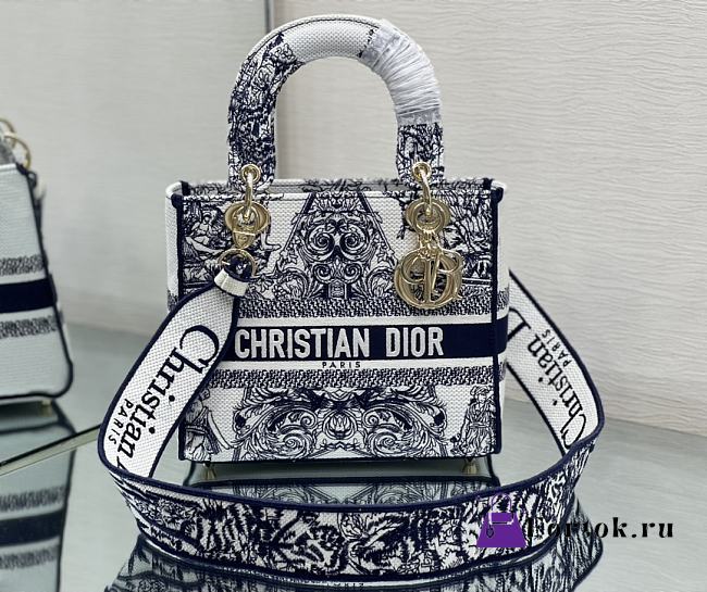 Fortok Dior Lady D-lite Blue Five-Pointed Star Embroidery Bag 24x20x11cm - 1
