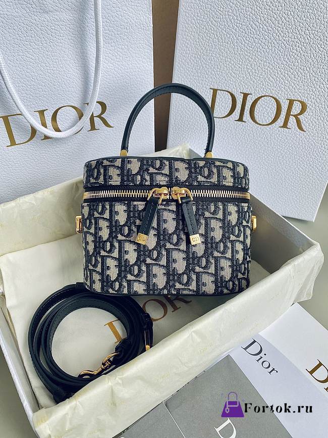 Fortok Dior Signature Vanity Case Blue Oblique Jacquard 16×11×9.5cm - 1