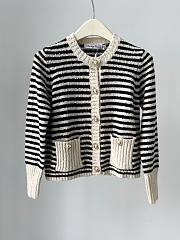 Fortok Dior Marinière Cardigan Ecru and Black Technical Cotton, Wool and Mohair Knit - 1