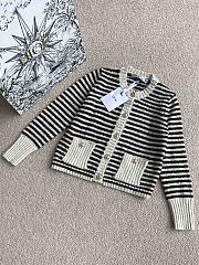 Fortok Dior Marinière Cardigan Ecru and Black Technical Cotton, Wool and Mohair Knit - 5