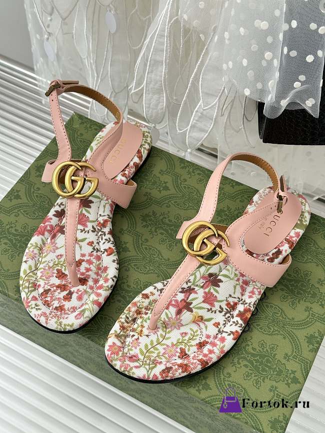 Fortok Gucci Double G Thong Sandals Rose Pink - 1