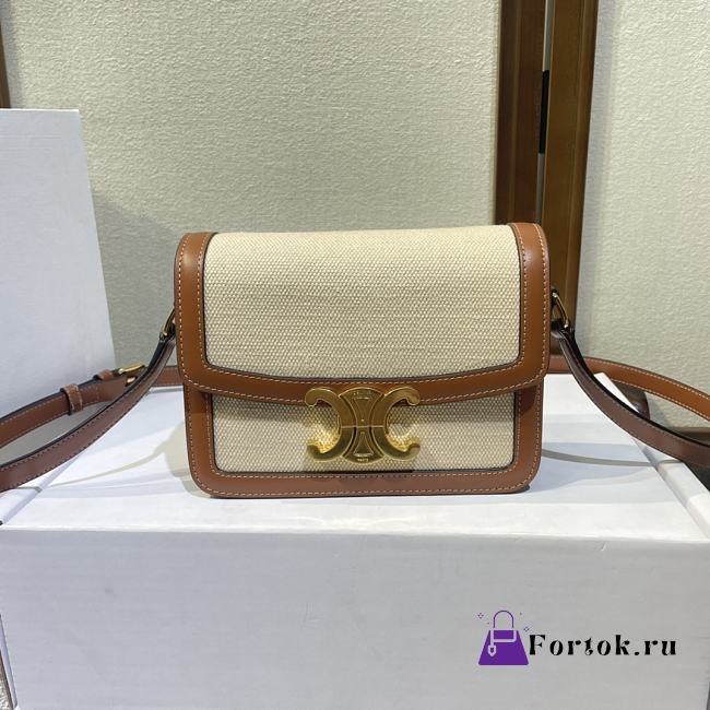 Fortok Celine Triomphe Bag Canvas Tan/Brown 18.5x14x6cm - 1