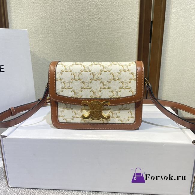 Fortok Celine Teen Triomphe Bag White Brown 18.5x14x6cm - 1