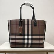 Fortok Burberry E-Canvas Check Tote Dark Birch Brown 34x14x28cm - 1