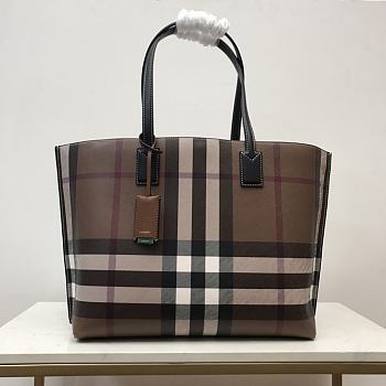 Fortok Burberry E-Canvas Check Tote Dark Birch Brown 34x14x28cm