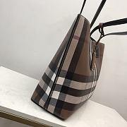 Fortok Burberry E-Canvas Check Tote Dark Birch Brown 34x14x28cm - 4