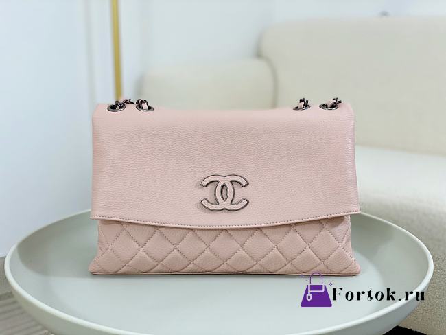 Fortok Chanel A07095 Pink Flap CC Silver Chain Shoulder Bag 32x7.5x19cm - 1