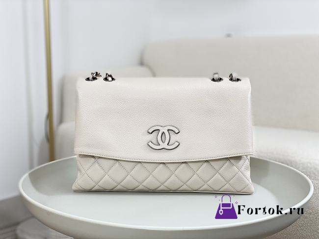 Fortok Chanel A07095 White Flap CC Silver Chain Shoulder Bag 32x7.5x19cm - 1