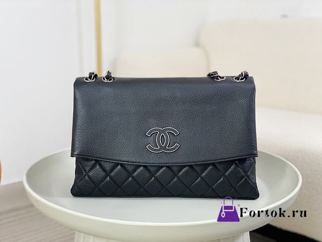 Fortok Chanel A07095 Black Flap CC Silver Chain Shoulder Bag 32x7.5x19cm - 1