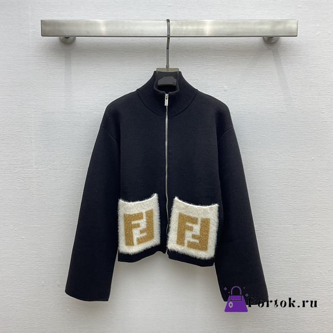 Fortok Fendi 2023 Double F Pocket Zipper Wool Cardigan - 1