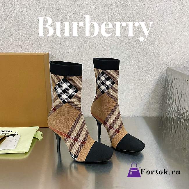 Fortok Burberry Knitted Check Sock Boots Brown - 1