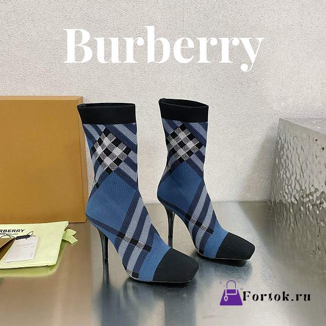 Fortok Burberry Knitted Check Sock Boots Blue - 1