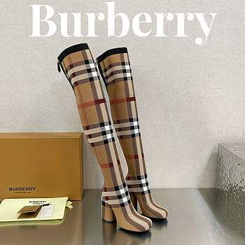 Fortok Burberry Black Brown Check Over-the-knee Boots