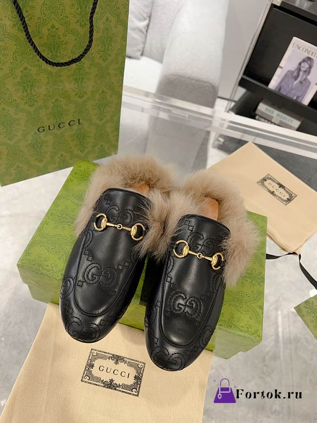 Fortok Gucci Fur & Leather Loafers Black - 1