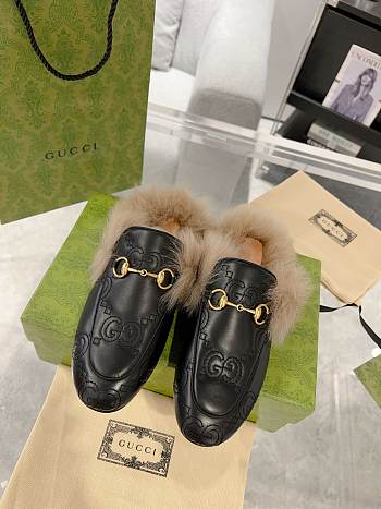 Fortok Gucci Fur & Leather Loafers Black