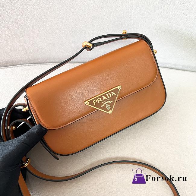 Fortok Prada Brown Calfskin Leather Shoulder Bag 20.5x10.5x4cm - 1