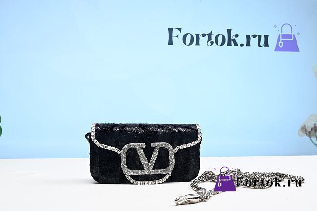 Valentino Locò Embroidered Small Black Shoulder Bag 20x11x5cm - 1
