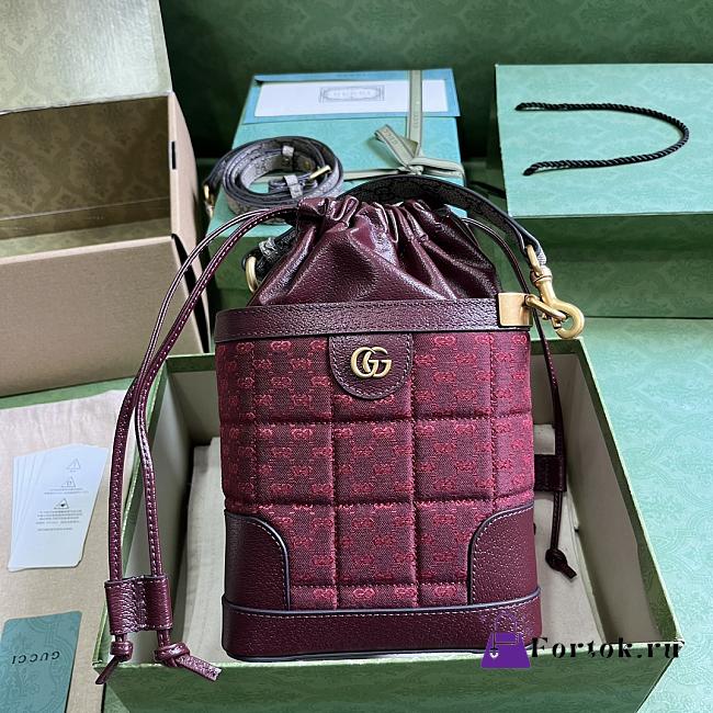 Fortok Gucci GG Canvas Bucket Bag Burgundy 18x16x5cm - 1