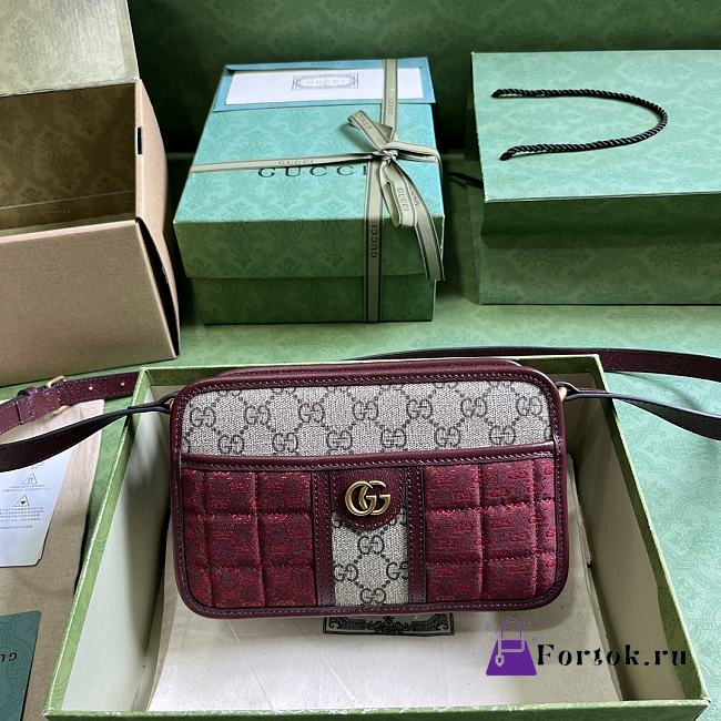 Fortok Gucci GG Canvas Mini Shoulder Bag Burgundy 21.5x14x7cm - 1