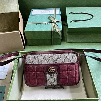 Fortok Gucci GG Canvas Mini Shoulder Bag Burgundy 21.5x14x7cm