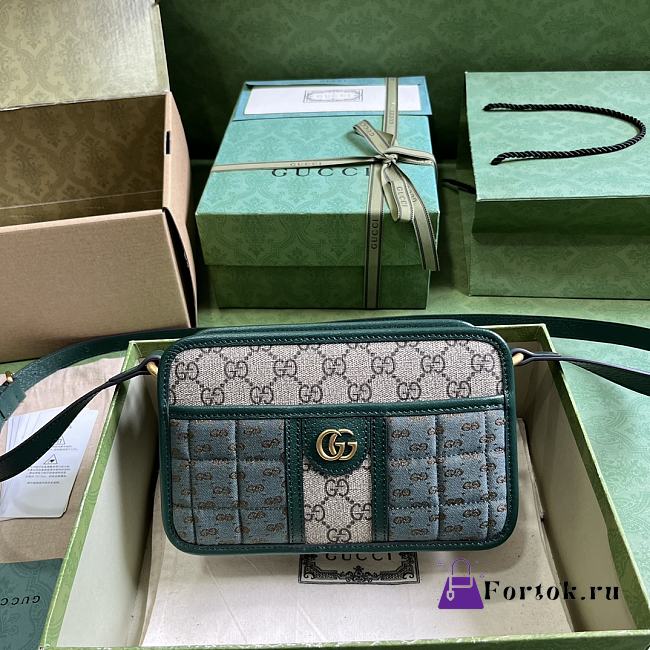 Fortok Gucci GG Canvas Mini Shoulder Bag Green 21.5x14x7cm - 1