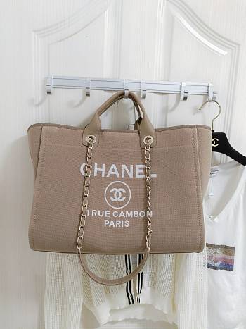 Fortok Chanel Mixed Fibers Deauville Tote Beige 38cm