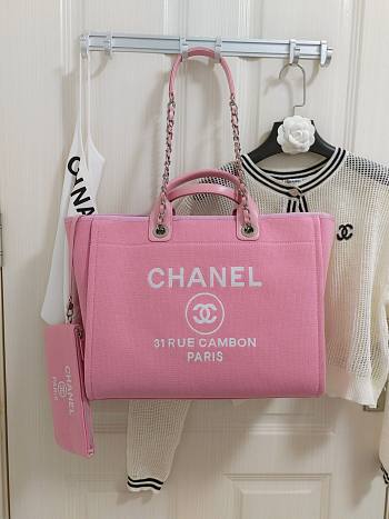 Fortok Chanel Mixed Fibers Deauville Tote Pink 38cm