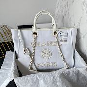 Fortok Chanel Deauville Cotton & Calfskin Tote Bag White AS93786 36cm - 1