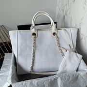 Fortok Chanel Deauville Cotton & Calfskin Tote Bag White AS93786 36cm - 4