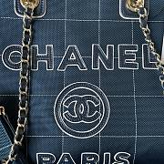 Fortok Chanel Deauville Cotton & Calfskin Tote Bag Dark Blue AS93786 36cm - 5