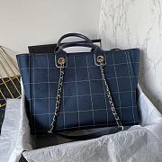 Fortok Chanel Deauville Cotton & Calfskin Tote Bag Dark Blue AS93786 36cm - 2