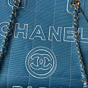 Fortok Chanel Deauville Cotton & Calfskin Tote Bag Blue AS93786 36cm - 2