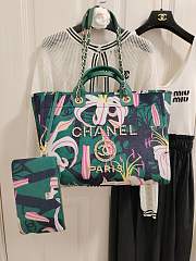 Fortok Chanel 23A Deauville Flower Pattern Shopping Bag Green 38cm - 1